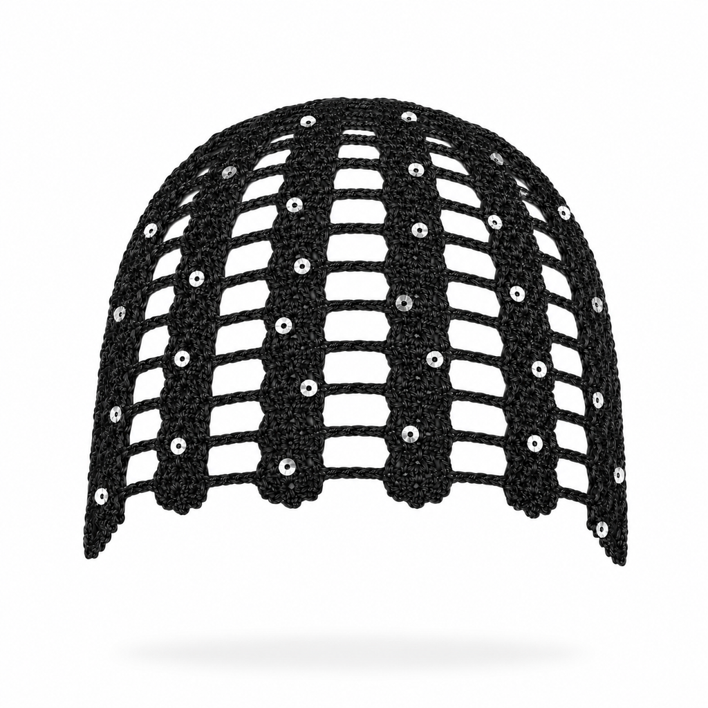 black sequin headpiece
