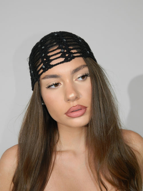 black sequin headpiece