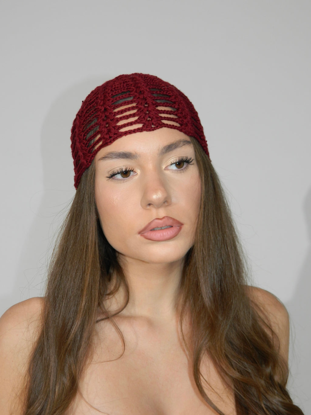 burgundy headpiece